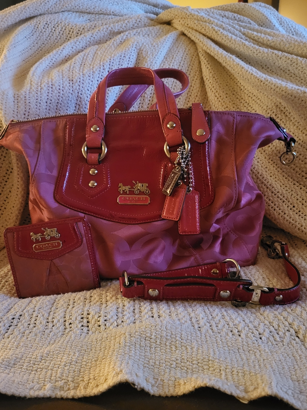 Coach Fuchsia Signature Satchel with Wallet and Strap